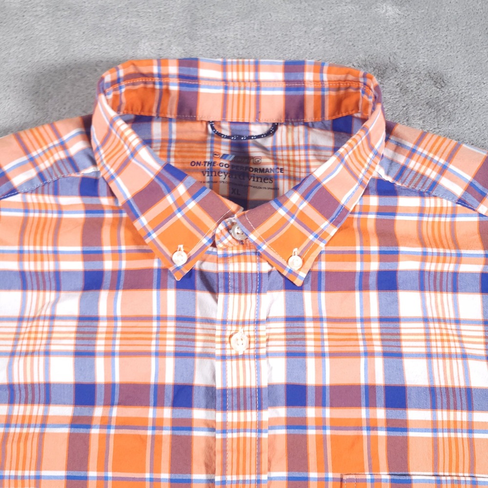 Vineyard Vines Shirt Mens XL Orange Blue Plaid On-The-Go Performance Button Down - Picture 3 of 11